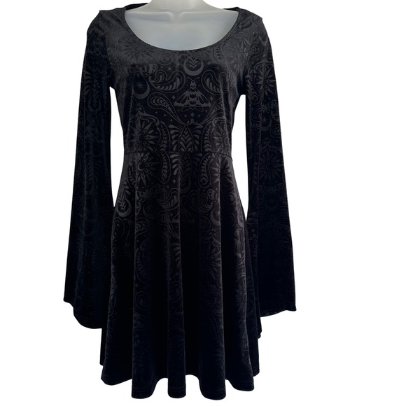 Killstar Dresses & Skirts - Killstar Black Velvet Moon Moth Celestial Flare Sleeve Mini Dress XS Goth Witch
